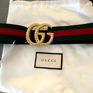 Gucci Web Elastic Belt With Torchon Double G Buckle 'Green/Red'